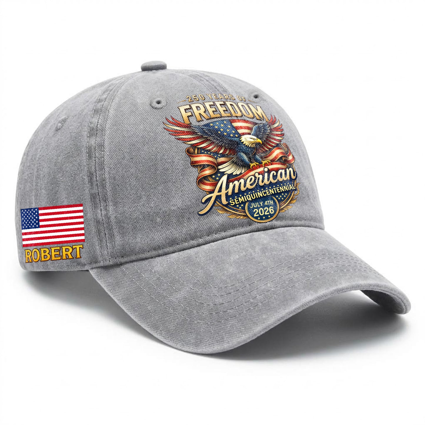 Personalized American Bald Eagle Freedom USA Printed Vintage Washed Baseball Cap | 250th Anniversary Hat