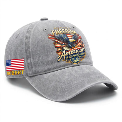 Personalized American Bald Eagle Freedom USA Printed Vintage Washed Baseball Cap | 250th Anniversary Hat