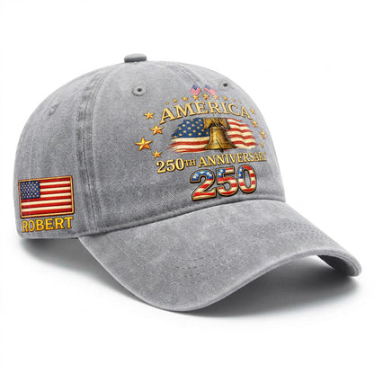 Personalized America 250 Years 1776–2026 Printed Vintage Washed Baseball Cap | 250th Anniversary Hat