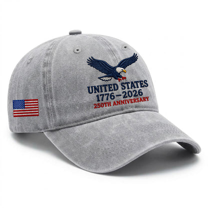 USA Eagle 1776-2026 Printed Vintage Washed Baseball Cap | 250th Anniversary Hat