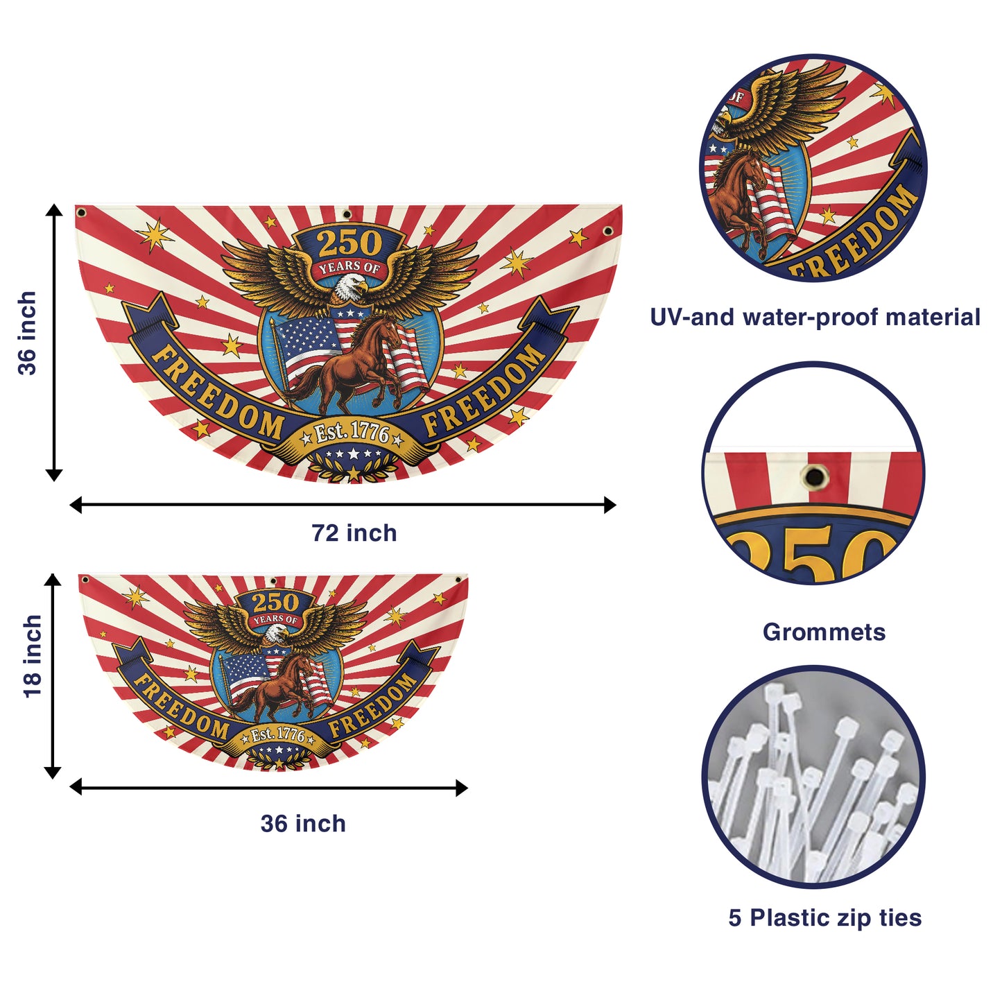 250 Years of Freedom Eagle Horse - USA 250th Anniversary Fan Flag
