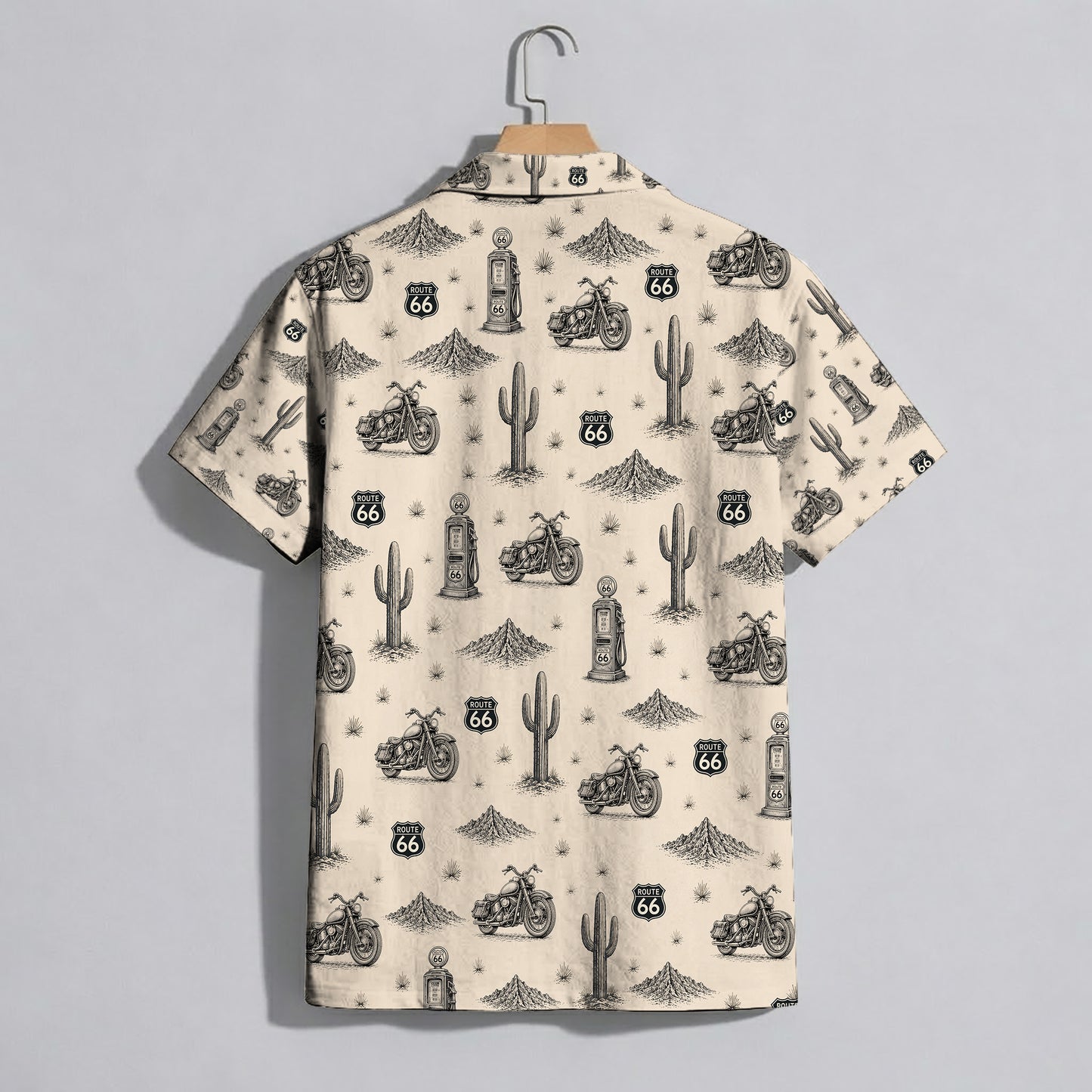 Route 66 Motorcycle Biker Vintage Sketch Unisex Hawaiian Shirt