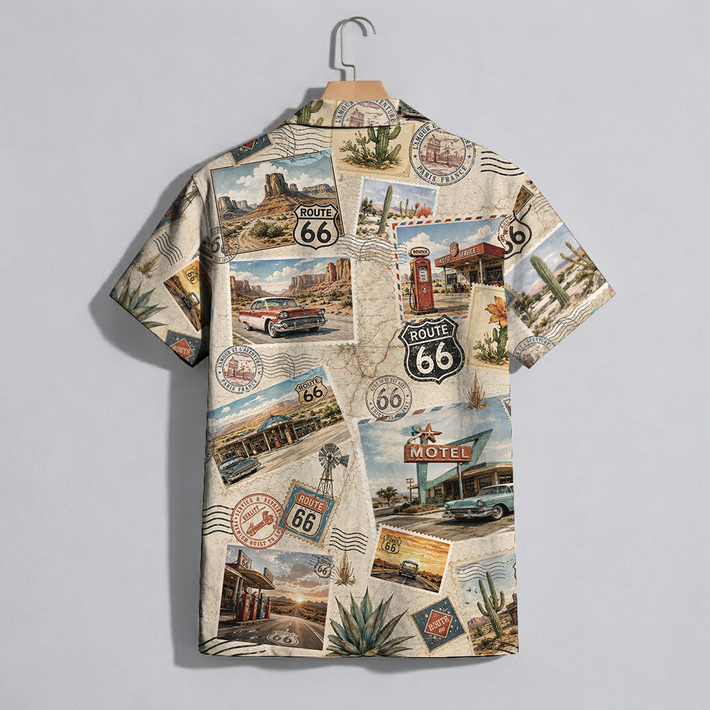 Vintage Route 66 Postcard Hawaiian Shirt - Men's Aloha Top