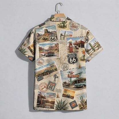 Vintage Route 66 Postcard Hawaiian Shirt - Men's Aloha Top