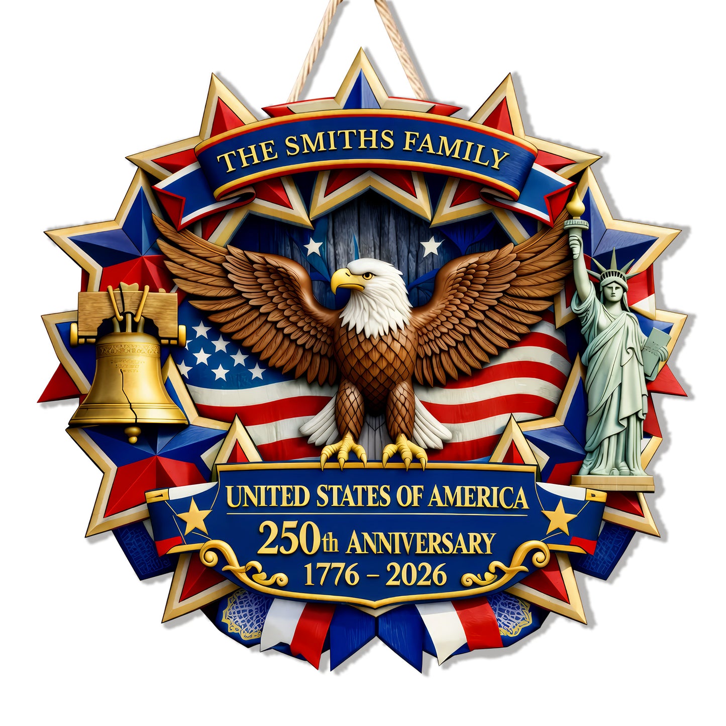 Custom Wood Sign 250th Anniversary Gift for Family 1776-2026 Patriotic Eagle