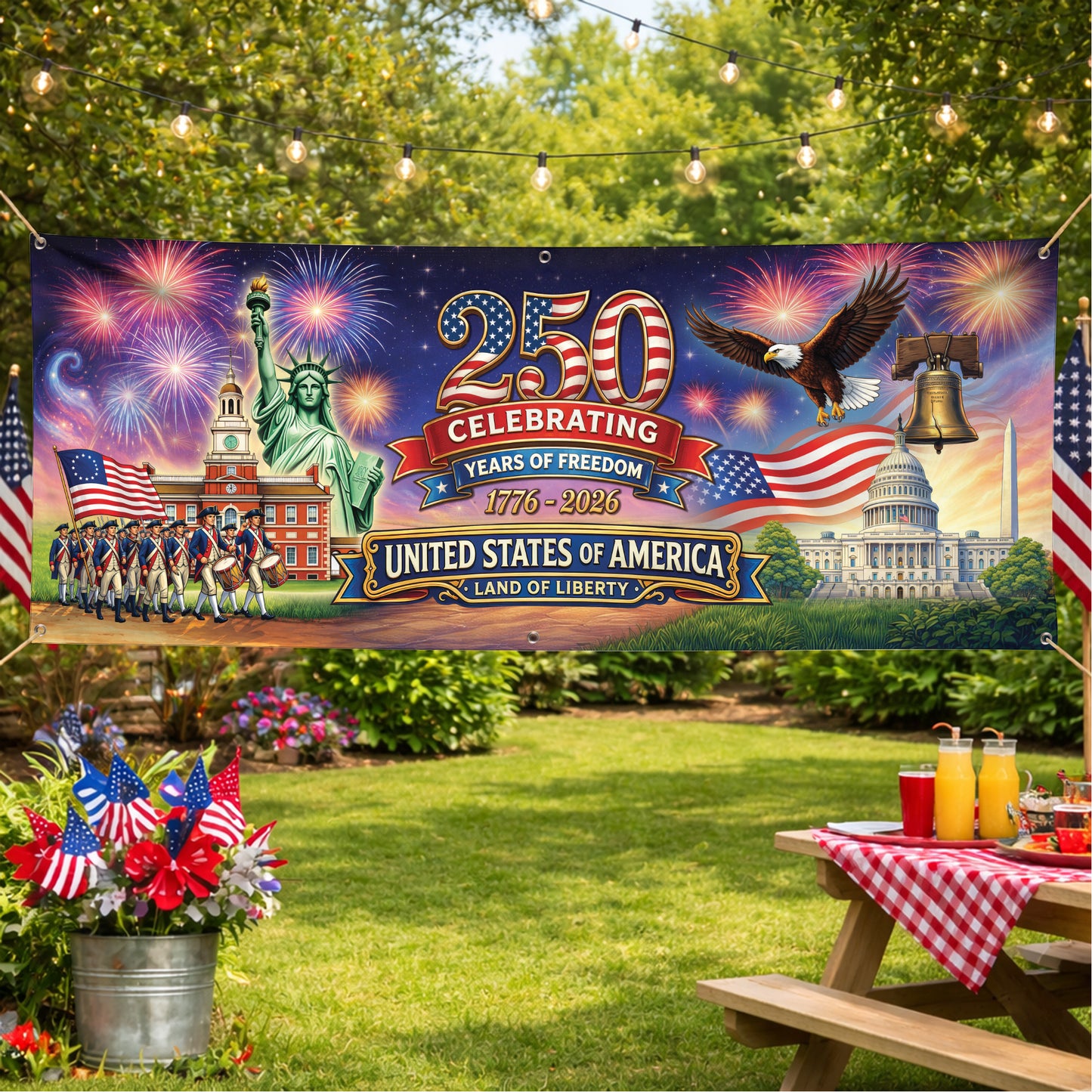 250th Anniversary USA Banner – Patriotic Freedom Celebration Flag 1776-2026 for Family