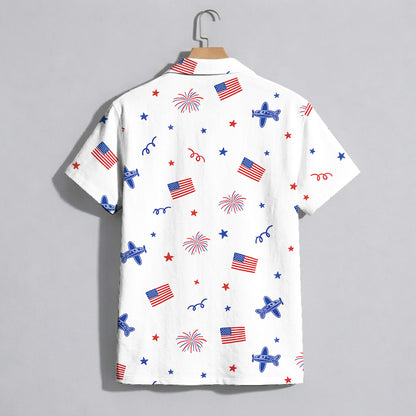 White American Flag Fireworks Hawaiian Shirt