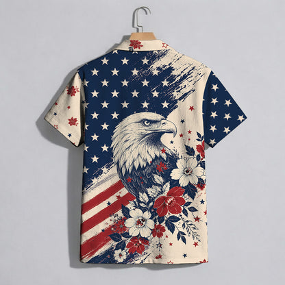 American Flag Bald Eagle Hawaiian Shirt - Men's Floral Aloha Top