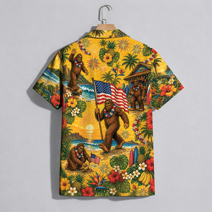 Funny Sasquatch Bigfoot Patriotic Beach Unisex Hawaiian Shirt