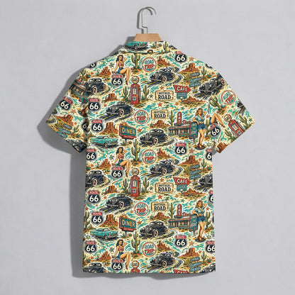 Route 66 Pin Up Girl Vintage Classic Car Unisex Hawaiian Shirt