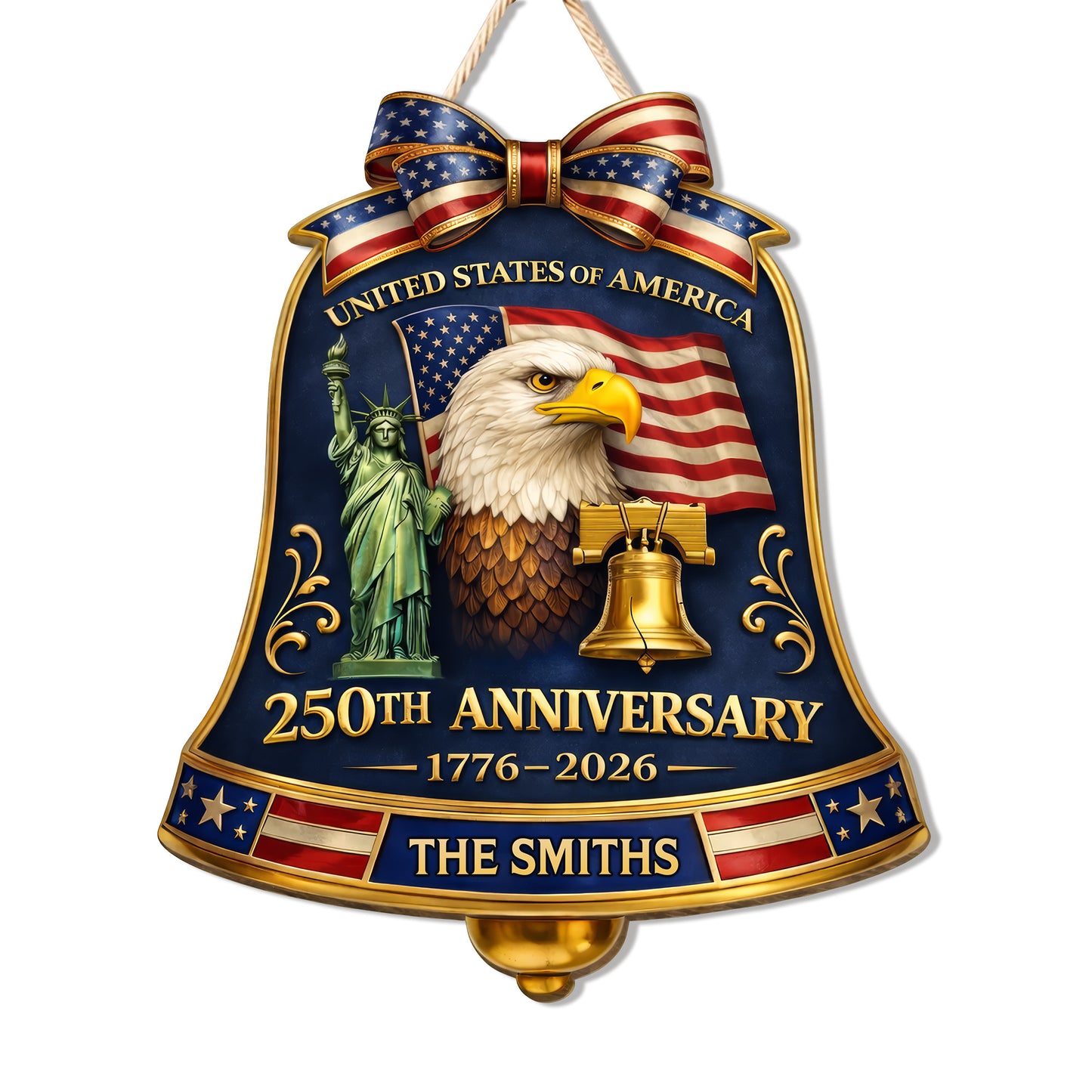Custom Wood Sign, 250th Anniversary Gift Patriotic Eagle American Flag Family Name Door Hanger