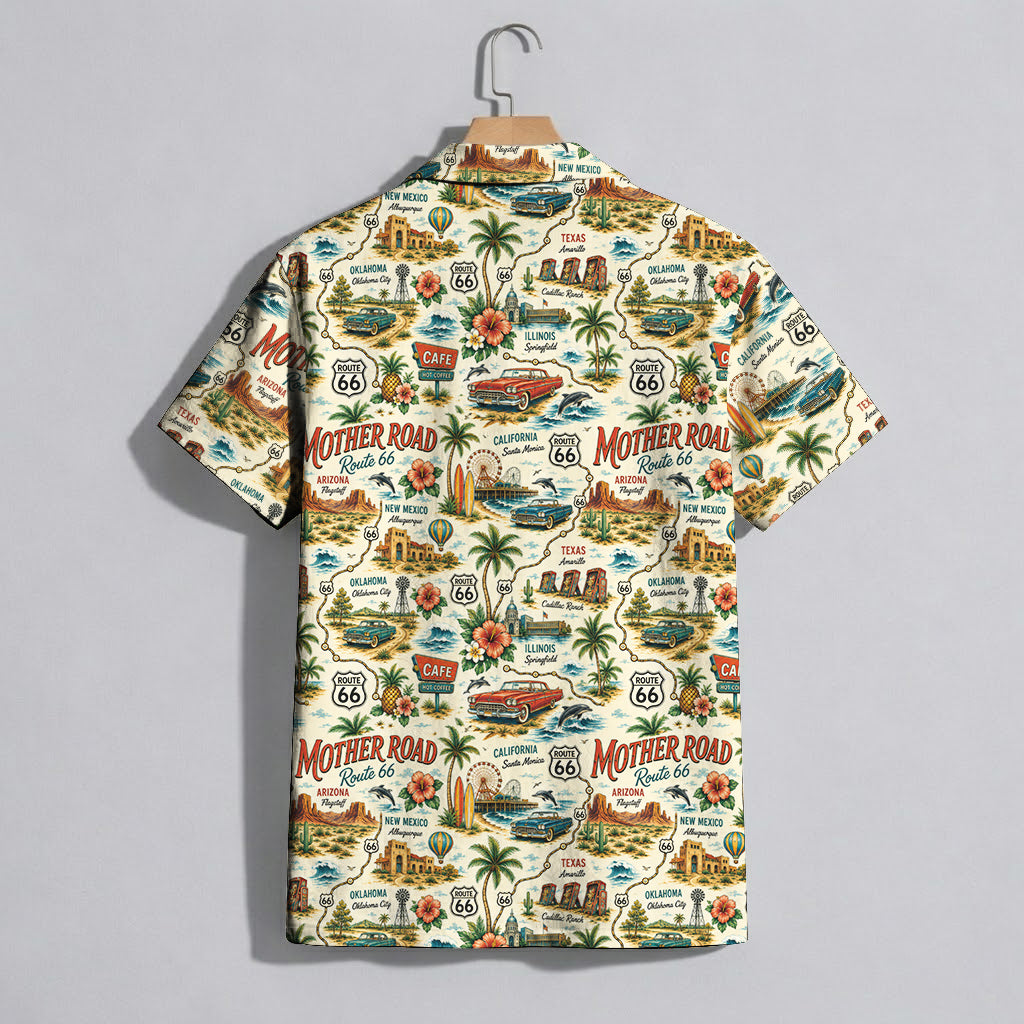 Route 66 Mother Road Map Classic Car Unisex Hawaiian Shirt