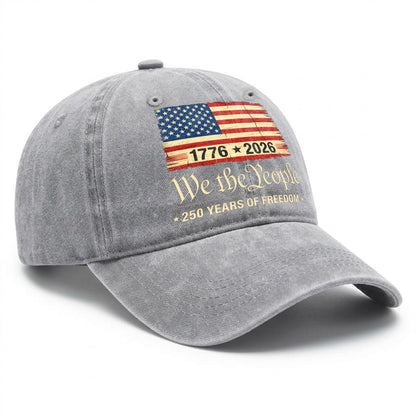 Patriotic USA We The People Printed Vintage Washed Baseball Cap | 250th Anniversary Hat