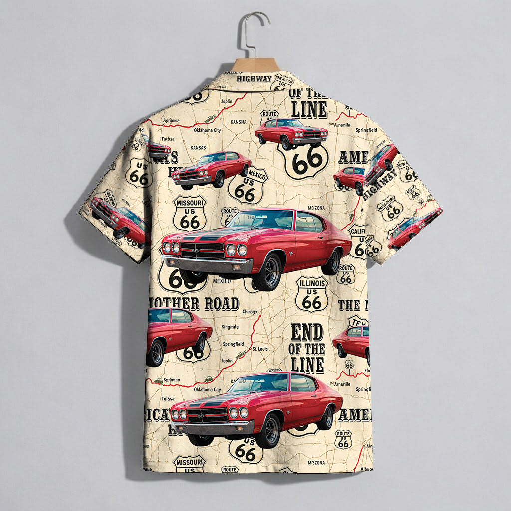 Route 66 Highway Map Vintage Muscle Car Unisex Hawaiian Shirt