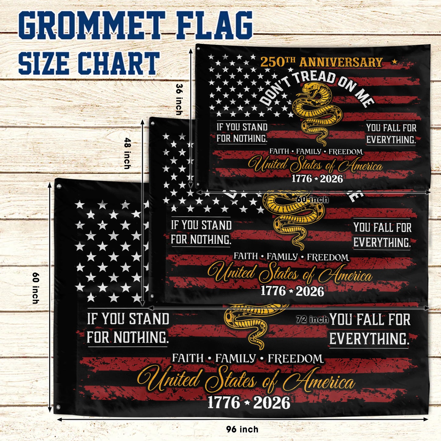 250th Anniversary American Flag Don’t Tread on Me Patriotic Flag 1776-2026
