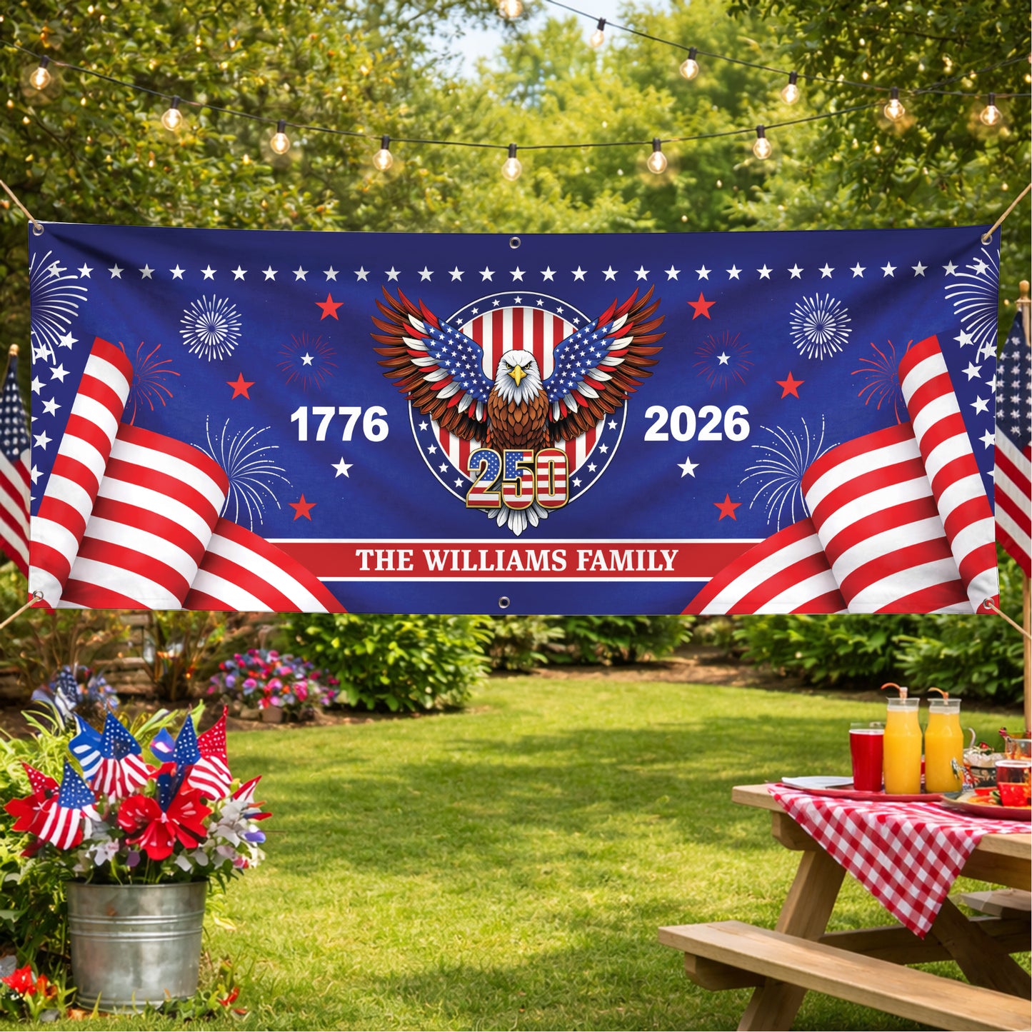 Personalized America 250th Anniversary Banner – Patriotic Eagle 1776-2026 Custom Family Flag