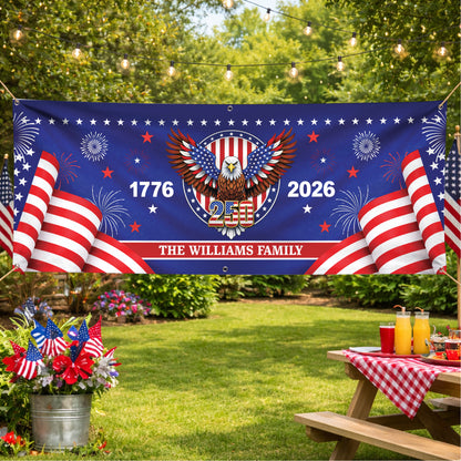 Personalized America 250th Anniversary Banner – Patriotic Eagle 1776-2026 Custom Family Flag