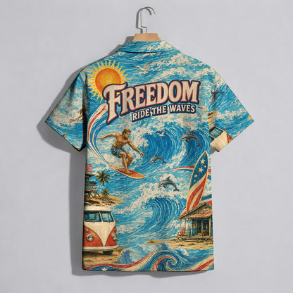 Freedom Ride The Waves Surfing Hawaiian Shirt - Beach Aloha Top