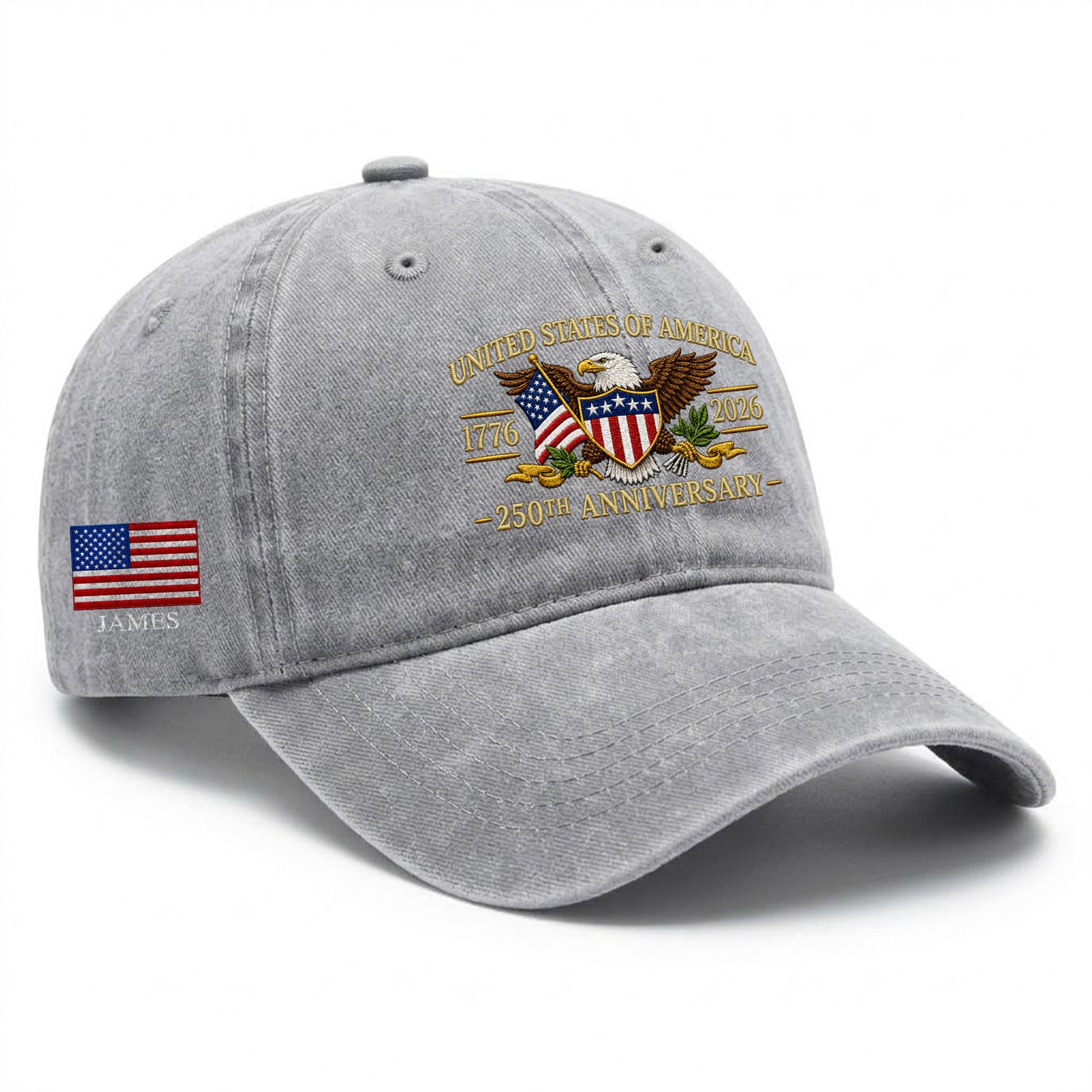 Personalized American Eagle and US Flag Printed Vintage Washed Baseball Cap | 250th Anniversary Hat