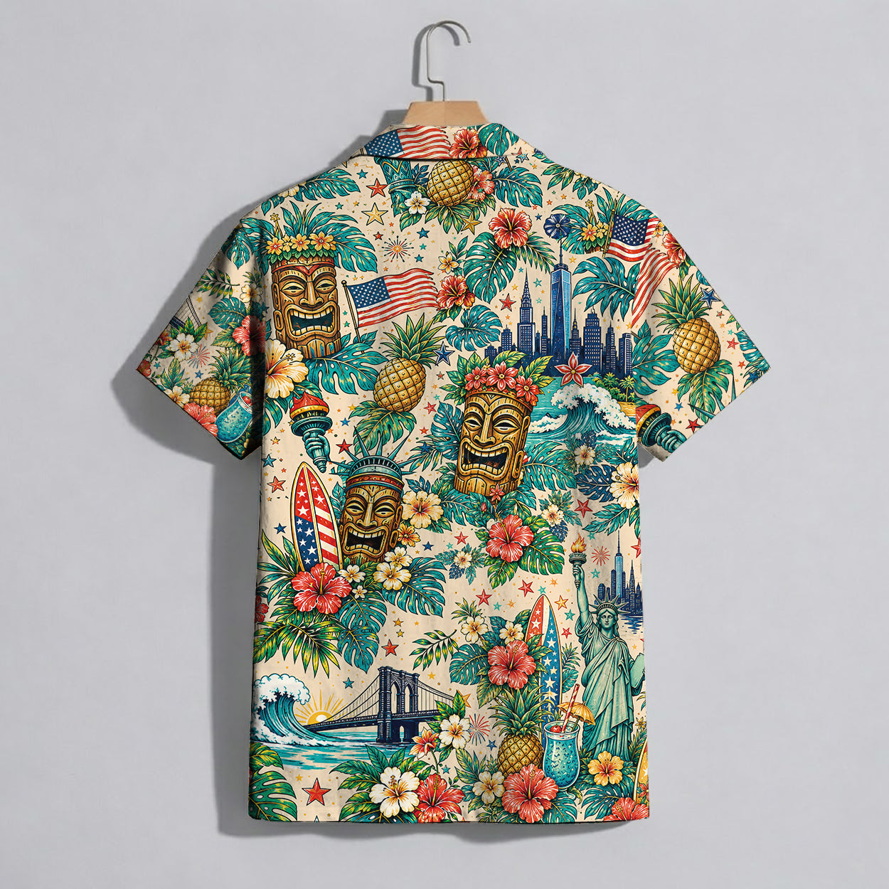 Statue Of Liberty Tiki Mask NYC Patriotic Unisex Hawaiian Shirt
