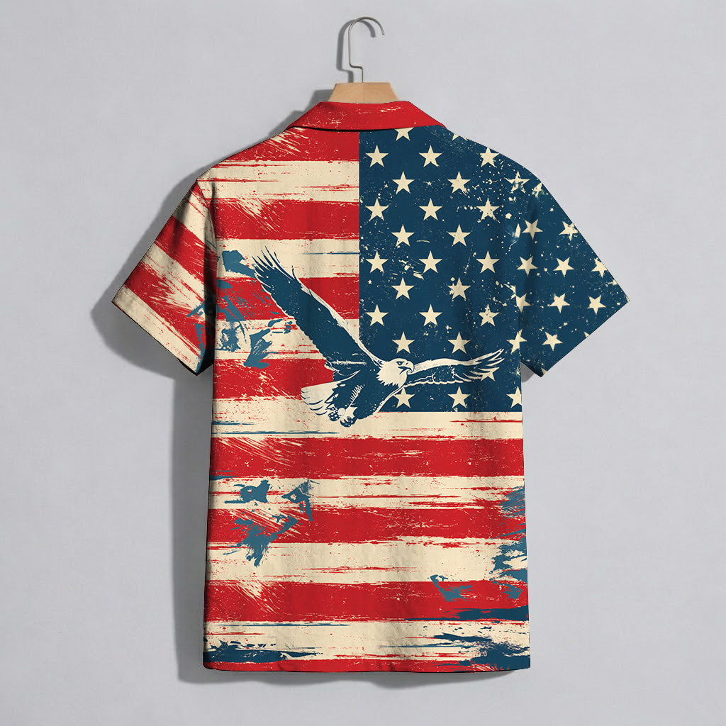 Patriotic American Flag Hawaiian Shirt - Vintage Eagle Button Down