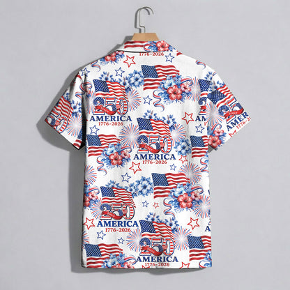 USA 250th Anniversary Hawaiian Shirt – Patriotic Flag Fireworks 1776-2026 America 250