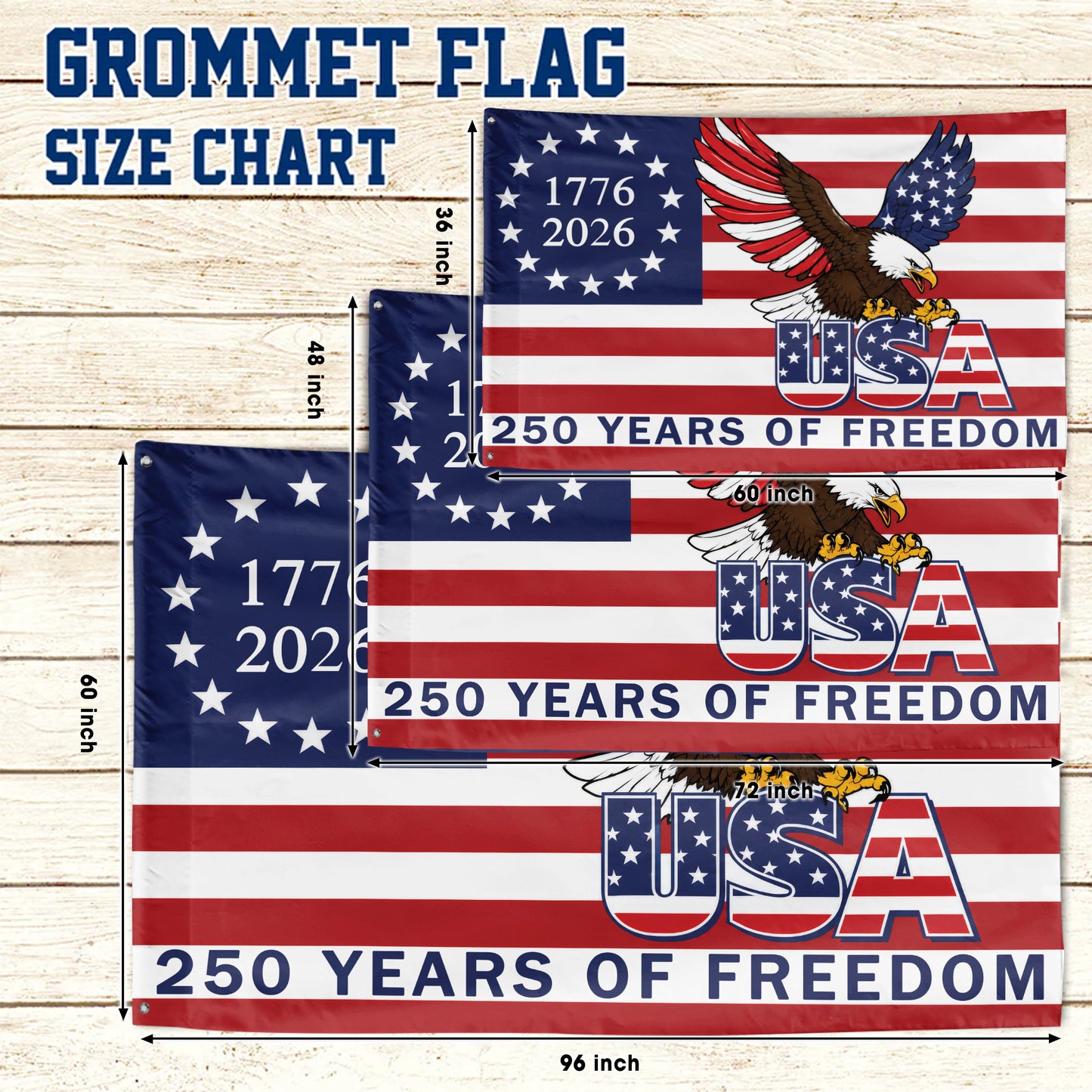 250 Years of Freedom American Eagle USA Flag - 1776-2026 Betsy Ross House Flag