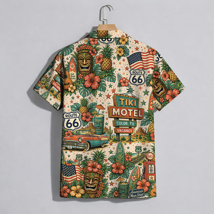 Route 66 Tiki Motel Tropical Vintage Unisex Hawaiian Shirt