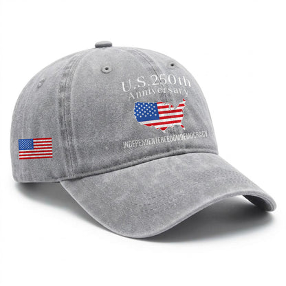 U.S. 250 Years USA Map Printed Vintage Washed Baseball Cap | 250th Anniversary Hat