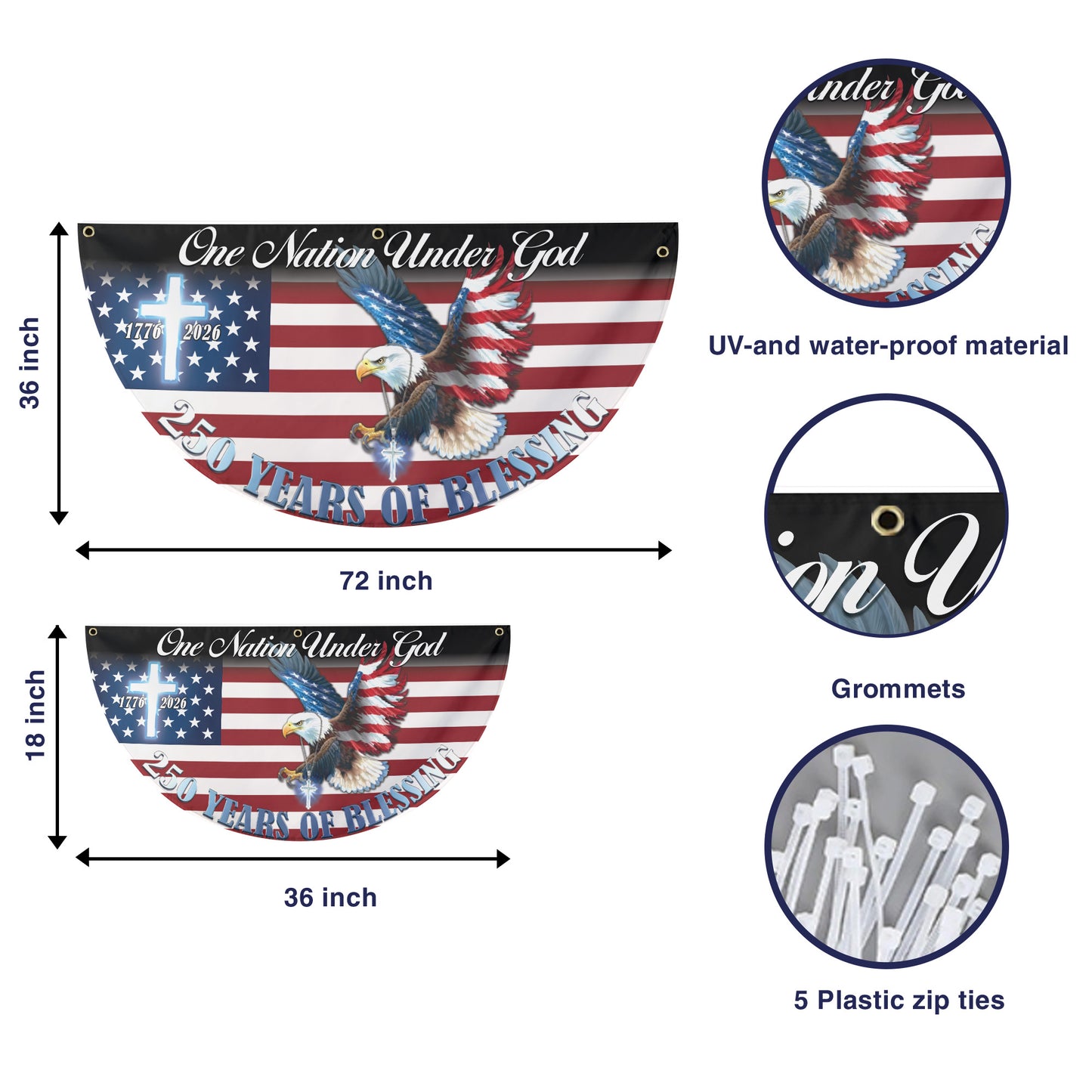 One Nation Under God Patriotic Eagle Non-Pleated Fan Flag