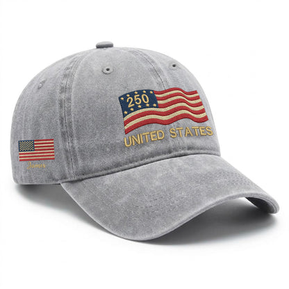 Personalized US 250 Years Anniversary Eagle Embroidered Vintage Washed Baseball Cap | 250th Anniversary Hat