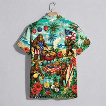 Funny Sasquatch Bigfoot Patriotic Beach Unisex Hawaiian Shirt