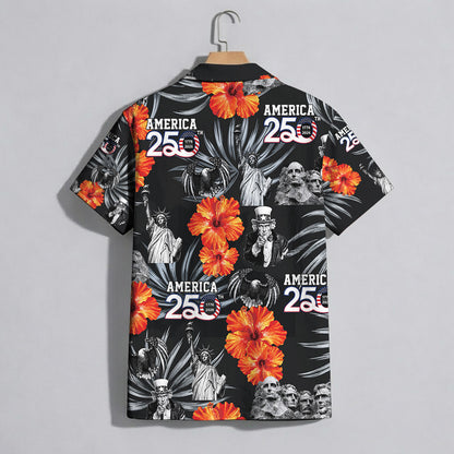 Mount Rushmore Statue of Liberty Floral - USA 250th Anniversary Hawaiian Shirt