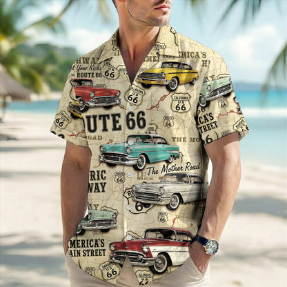 Route 66 Historic Highway Classic Car Unisex Hawaiian Shirt