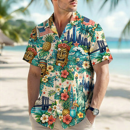 Statue Of Liberty Tiki Mask NYC Patriotic Unisex Hawaiian Shirt