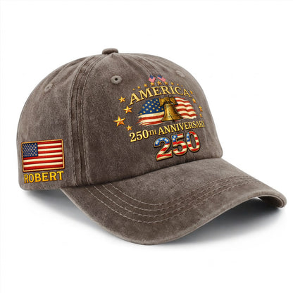 Personalized America 250 Years 1776–2026 Printed Vintage Washed Baseball Cap | 250th Anniversary Hat