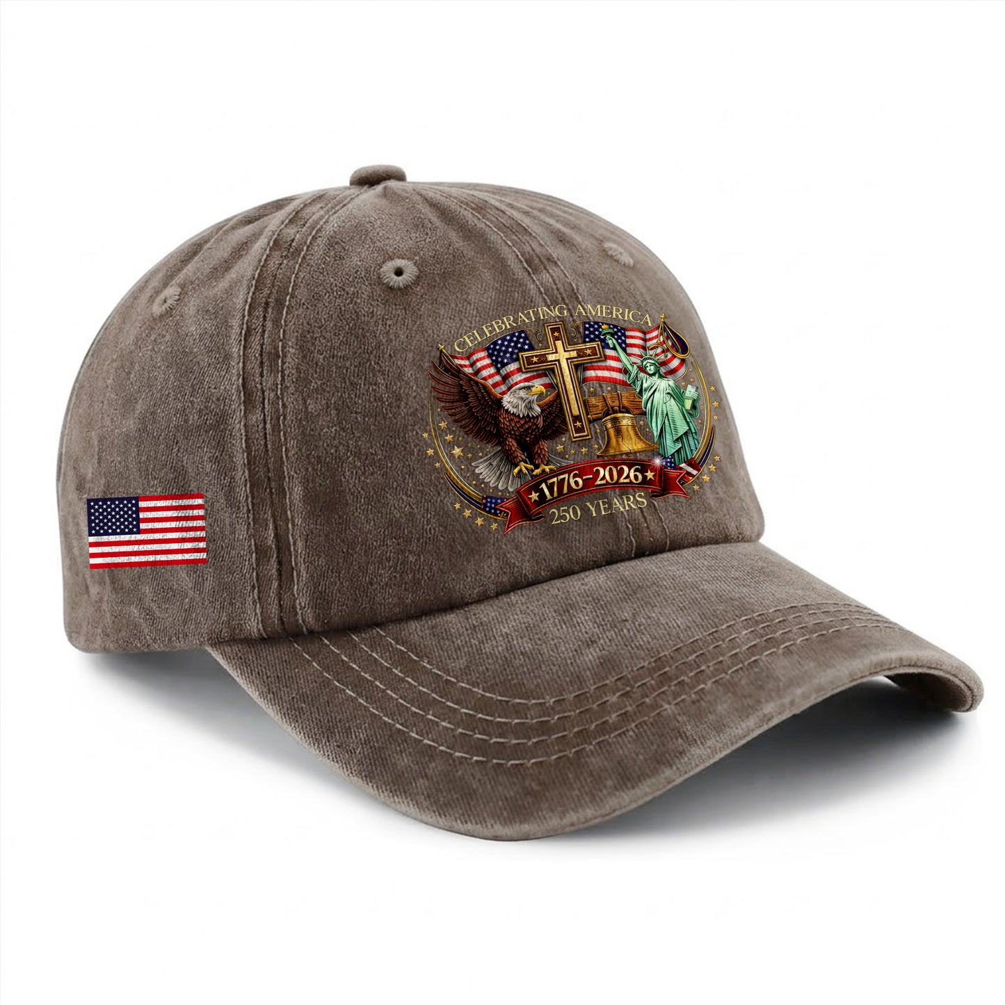 Faith Freedom America 250 Printed Vintage Washed Baseball Cap | 250th Anniversary Hat