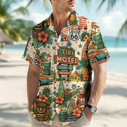 Route 66 Tiki Motel Tropical Vintage Unisex Hawaiian Shirt