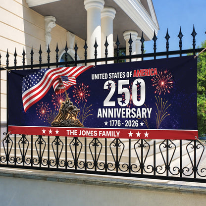 Personalized USA 250th Anniversary Family Banner – Patriotic Fireworks USA Flag 1776-2026 Decor