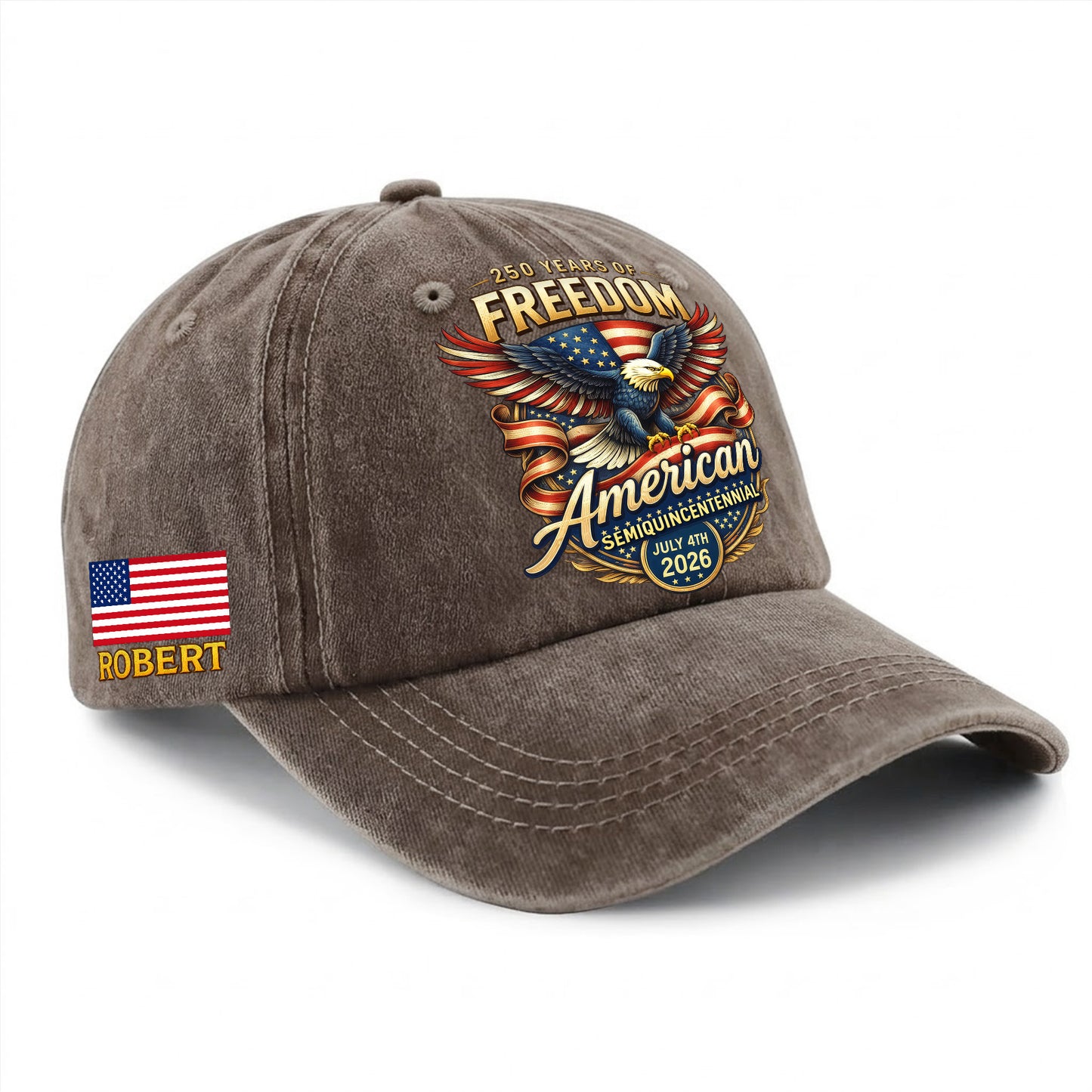 Personalized American Bald Eagle Freedom USA Printed Vintage Washed Baseball Cap | 250th Anniversary Hat