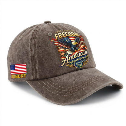 Personalized American Bald Eagle Freedom USA Printed Vintage Washed Baseball Cap | 250th Anniversary Hat