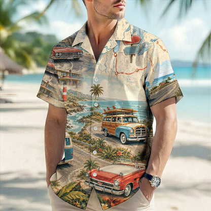 Coastal Highway Classic Car Vintage Unisex Hawaiian Shirt