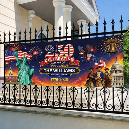 Personalized Banner 250 Years of Freedom Liberty & Heritage Fireworks Patriotic Independence Day