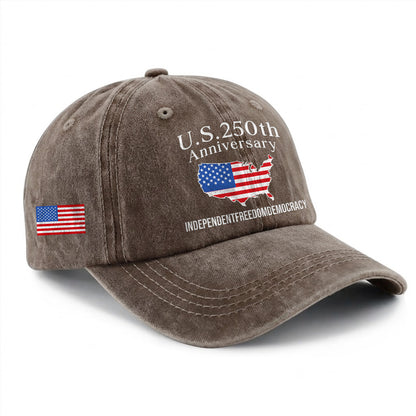 U.S. 250 Years USA Map Printed Vintage Washed Baseball Cap | 250th Anniversary Hat