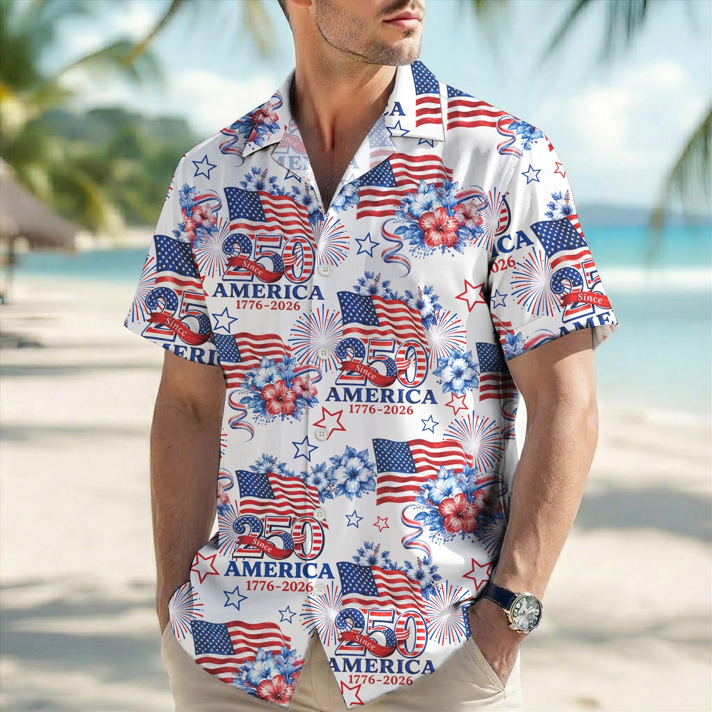 USA 250th Anniversary Hawaiian Shirt – Patriotic Flag Fireworks 1776-2026 America 250