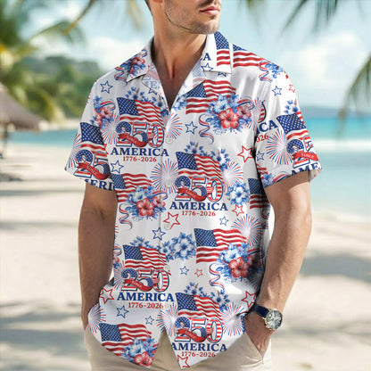 USA 250th Anniversary Hawaiian Shirt – Patriotic Flag Fireworks 1776-2026 America 250