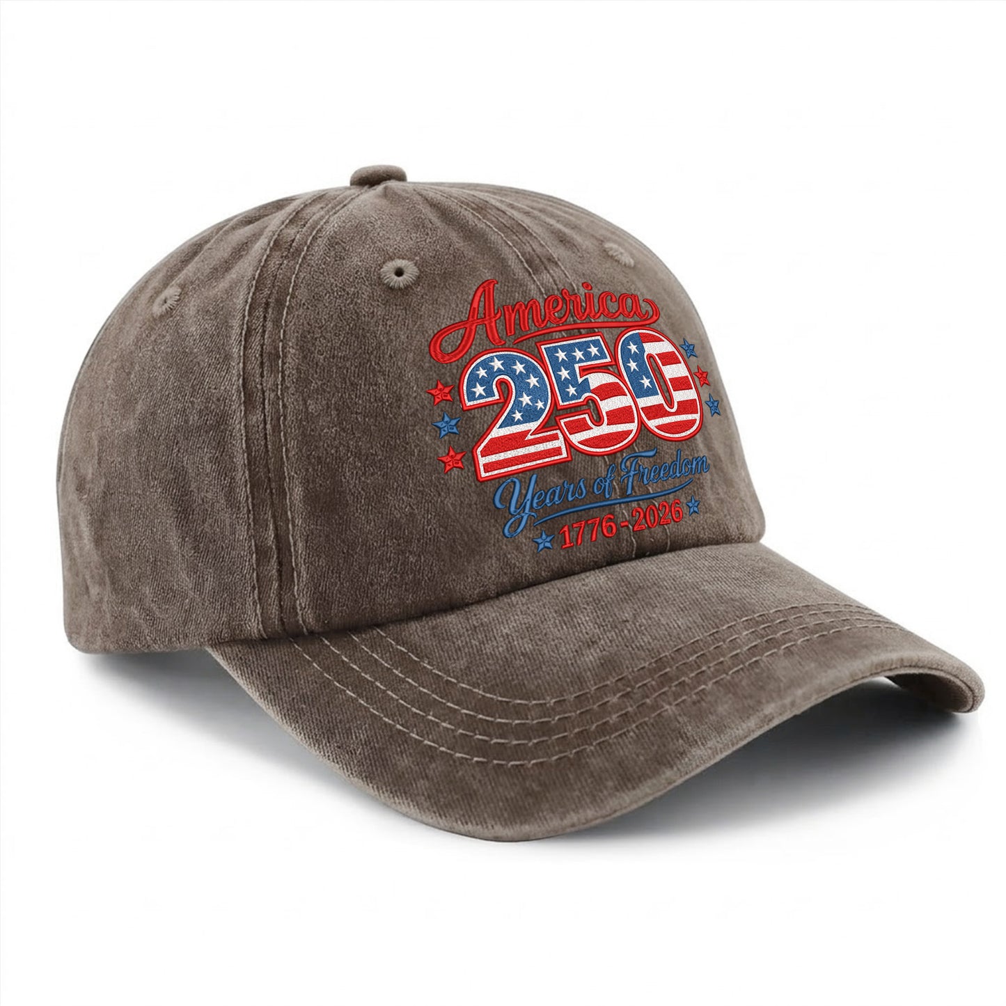 America 250 Years of Freedom Printed Vintage Washed Baseball Cap | 250th Anniversary Hat