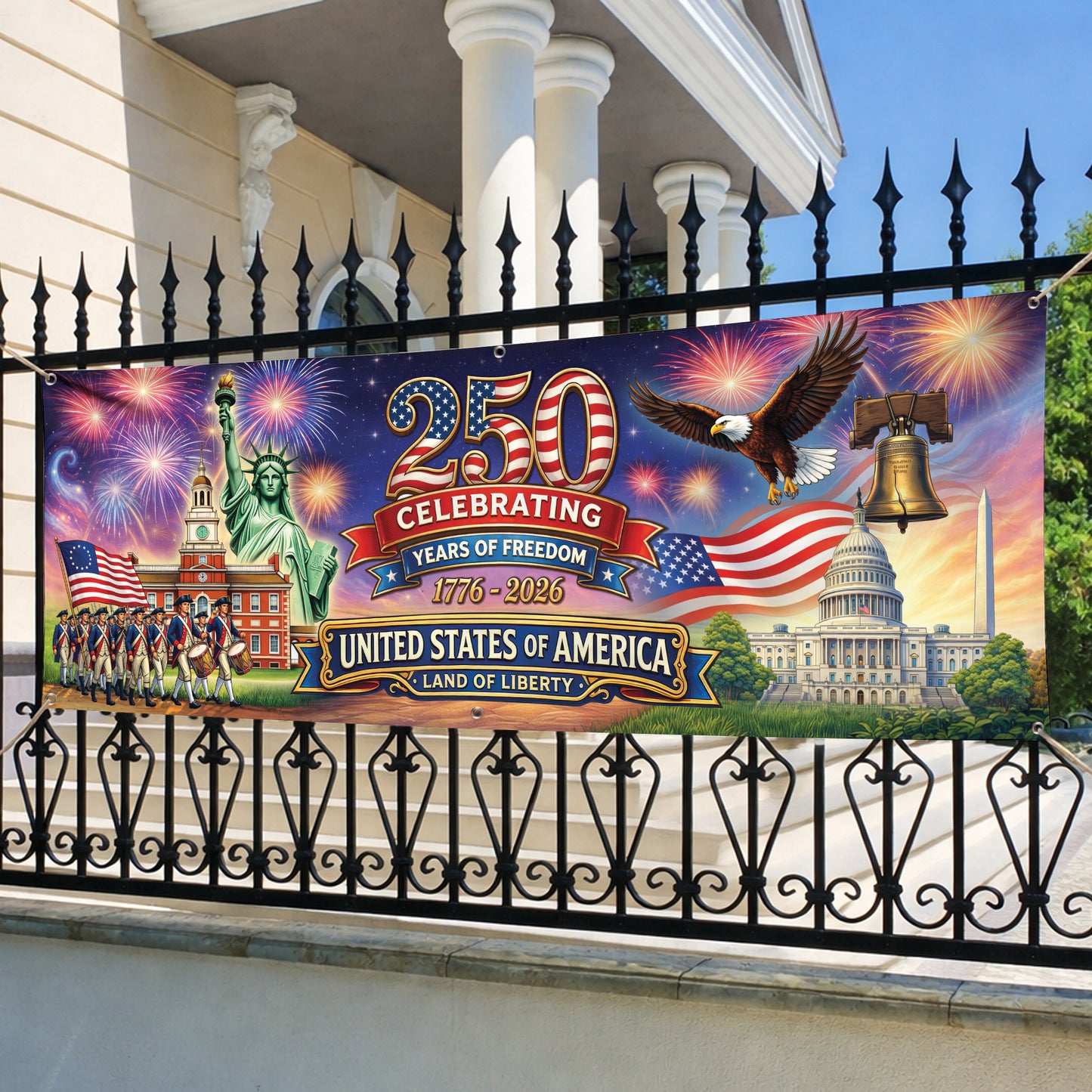 250th Anniversary USA Banner – Patriotic Freedom Celebration Flag 1776-2026 for Family