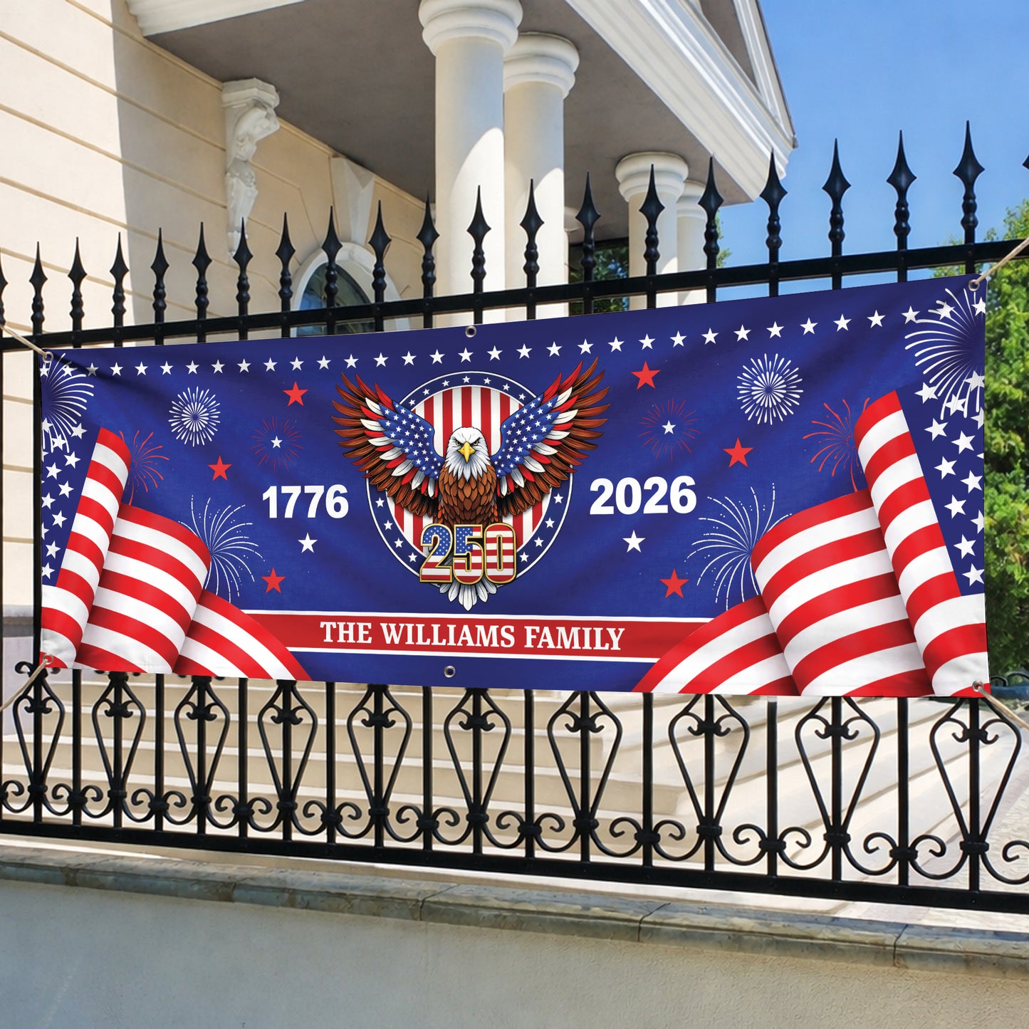 Personalized America 250th Anniversary Banner – Patriotic Eagle 1776-2026 Custom Family Flag