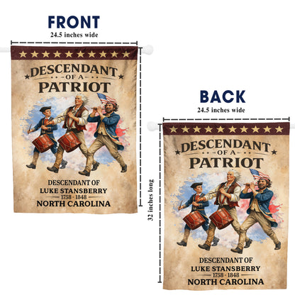 Personalized Descendant of a Patriot Spirit of 76 - USA 250th Anniversary Garden Flag